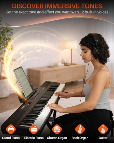 Image of Artesia Portable 88 Key Weighted Keyboard Electric Piano, Digital Keyboard Piano with Full-Size Velocity Sensitive Keys, Built in Speakers, Headphone Output, Sustain Pedal and Melodics Lesson