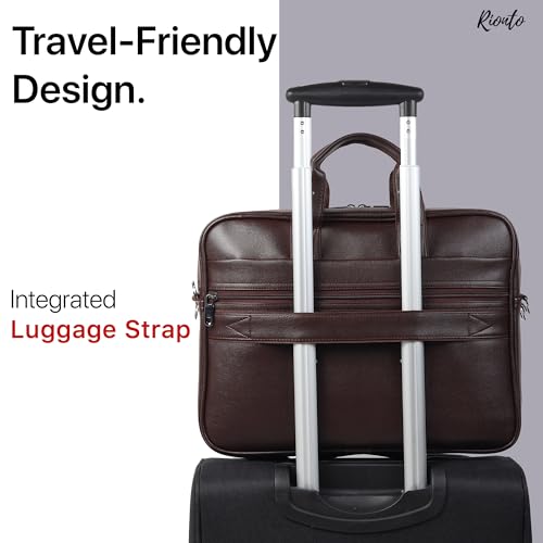 Image of RIONTO Edge Vegan Leather Laptop Bag for Men Office Use | Upto 15.6 inch | Mobile & Pen Compartment with Multiple Organizers | Professional Office Bag for Man & Women