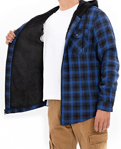 Image of ZENTHACE Mens Sherpa Lined Flannel Shirt Jacket with Hood,Full Zip