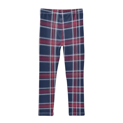 Girls Leggings Red Blue Tartan Plaid Kids Length Leggings Pants Toddler Athletic Soft Tights Trousers 4T2