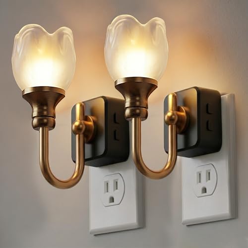 Image of L LOHAS LED Night Lights Plug into Wall, RGB Floral Night Lights with Dusk to Dawn Sensor, 0-100lm Adjustable Brightness, for Hallway Bedroom Stairway