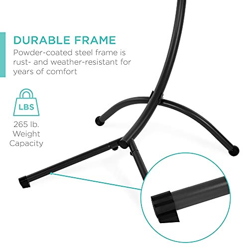 Best Choice Products Hanging Curved Chaise Lounge Chair Swing for Backyard w/Pillow, Canopy, Stand - Charcoal Gray