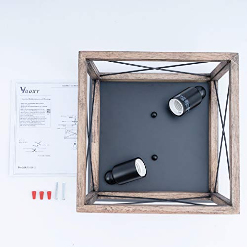 Viluxy Retro Industrial Rectangle Flush Mount Ceiling Light Fixture With Wood Shade For Hallway, Entryway, Passway, Dining Room, Bedroom, Balcony Living Room Two-Light #TOP6