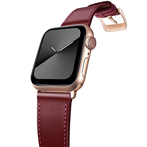 GZ GZHISY Leather Bands Compatible with Apple Watch Bands 42mm 44mm,Genuine Leather Vintage Replacement Men Women Strap Classic Bands Buckle Compatible with Series SE/6/5/4/3/2/1,Wine Red