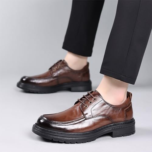 YZABEL Men's Leather Chunky Platform Oxford Low Heels Fashion Classic Lace Up Low Top Leather Dress Shoes Formal Dress Loafers Low Top Work Dress Shoes3