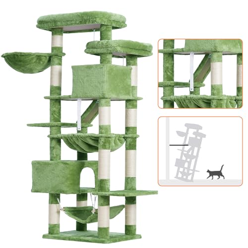 Image of Heybly Cat Tree, 71-Inch-Tall Tower for Indoor Cats with 2 Perches HCT034GR