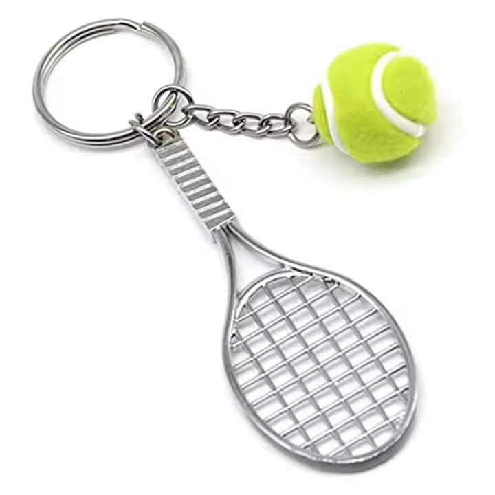 Tennis Racket and Ball Keychain – Metal Key Ring for Tennis Enthusiasts – Ideal Gift for Players, Coaches, and Fans – Perfect Bag Charm or Car Keychain Accessory
