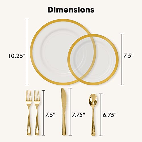By Madee: Clear Plates With Gold Trim | Disposable Dinner, Salad Plates & Silverware | Gold Plastic Plates For Party | Gift Of 3D Butterflies | Heavyweight #TOP3