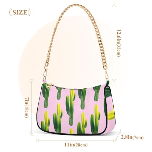 Zipper Shoulder Handbag Aesthetic Bright Green Cactus Pastel Pink Tote Handbag Colorful Womens Hobo Totes Purse Bags with Chain Strap3