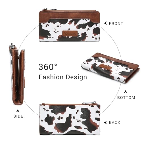 Cow Print Wallets for Women Slim Bifold Credit Card Holder - Card Cases Wallet with Smooth Zipper, Coin Pocket & ID Window - Money Organizer Cash Wallet, Signature Brown3