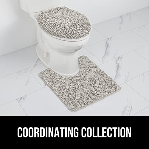 Image of Gorilla Grip Original Shag Chenille Bathroom Toilet Lid Cover, 19.5 x 18.5 Inches Large Size, Machine Washable, Ultra Soft Plush Fabric Covers, Fits Most Size Toilet Lids for Bathroom, Light Gray