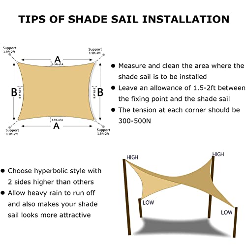 WMEIE Sun Shade Sail, Beige Rectangle Waterproof