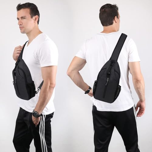 Image of GUSTAVE Sling Bag for Men Stylish Crossbody Bag for Men - Lightweight, Durable Design, Perfect for Travel, Outdoor Activities, Daily Commute, Adjustable Strap, Sleek Black Finish, Compact & Spacious