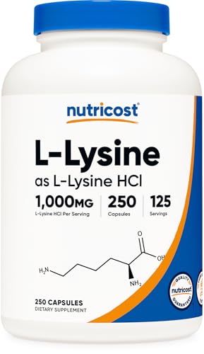 Nutricost L-Lysine 1000mg 250 Capsules - 500mg Per Cap Gluten Free Non-GMO