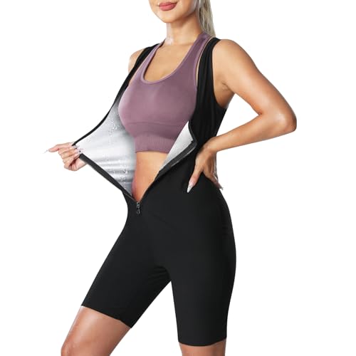 Donason Traje Sauna Adelgazante Mujer Sudoración Faja Reductora Compresion para Pérdida de Peso, Traje de Sauna Deporte Chaleco de Cuerpo Completo para Fitness Gimnasio Yoga