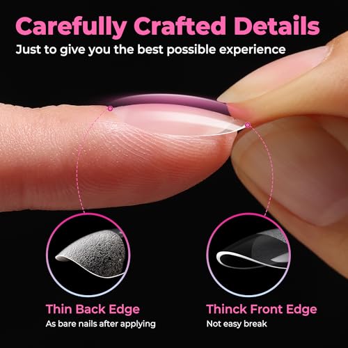 Image of UNA GELLA Extra Short Oval Nail Tips, Pre-Etched Round Clear Fake Nails 216pcs Soft Gel Acrylic Nail Tips Full Cover False Ultra Short Gel Nail Tip for Beginners Nail Salon Extensions 12 Sizes