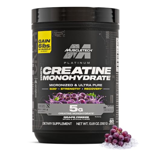 Image of MuscleTech 100% Creatine Monohydrate, Grape Freeze - 13.81 Oz | 5g Creatine Essential Series Platinum - 60 Servings