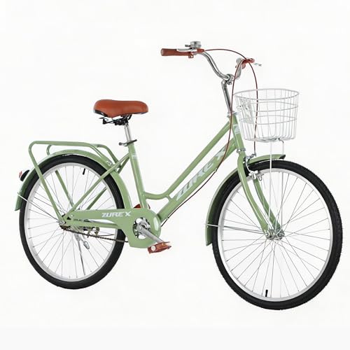 ZUREX Comfort City Bike for Adults 26 Inch Bicycle Mint Green Steel Frame Cruiser with Front Basket Cycle for Women Men