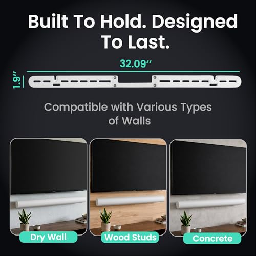 Image of ynVISION.DESIGN Soundbar Wall Mount Bracket compatible with Sonos Arc Ultra and Arc - Includes All Hardware and Anchors for Drywall /Hard Surface- Vibration-Reducing Foam Pads - Flat Wall Mount - White