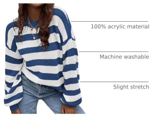 Image of SOLY HUX Women's Color Block Striped Knit Tops Casual Long Sleeve Drop Shoulder Sweater Pullovers Blue and White Small