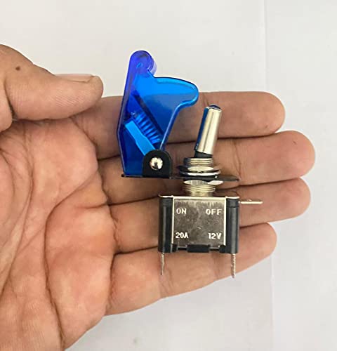 Image of Blue ROCKER PILOT Toggle Switch WiTH Aircraft Safety Cover Rocker Toggle Switch 12V 20A ON /Off Togglle Swiitch LED Light Illuminated 3Pin for All Vehicles
