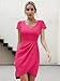 Missufe Fitted Formal Short Sleeve Dress Women's Wrap Sweetheart Ruched Mini Summer Party Dress (Hot Pink, X-Small)