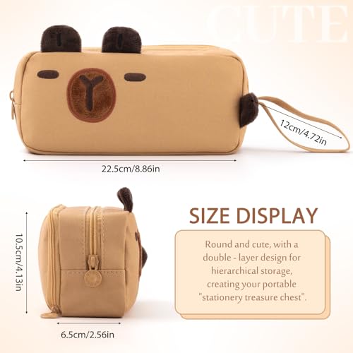 Image of CICIMELON Cartoon Pencil Case, Large Capacity Pen Pouch with Embroidered Animal Design, School Supplies Bag for Kids, Teens, Students (Brown Capybara)
