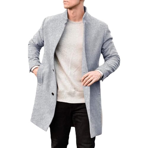 Men's Winter Jackets Wool Coat UK Sale Long Trench Coats Wool & Cashmere Warm Winter Mod Buttons Coat Mid Length Overcoats Jacket Slim Fit Casual Stand Collar Coat Outdoor Business Duffle Coat