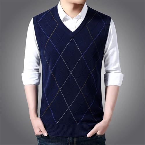 Men Wool Knit Vest Sleeveless Sweaters Waistcoat V-Neck Plaid Pullover Slim Business Tank Top3