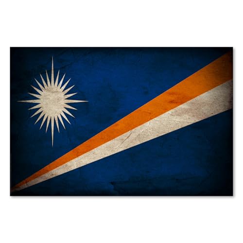Postereck - 0381 - Drapeau vintage, Îles Marshall, Majuro. Art Mural Impression – Décoration éducation, patriotique, Canvas - Affiche - DIN A4 21,0 cm x 29,7 cm