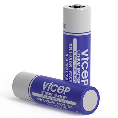 ViCep 2-Pack ER14505 3.6V AA Lithium Battery Li-SOCL 2700mAh Compatible for Home Security System Meter Reading System PLC Facility Equipment Non-Rechargeable