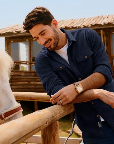 PJ PAUL JONES Men's Button Down Waffle Textured Shirt Casual Long Sleeve Wrinkle Free Untucked Shirts with Flap Pockets2