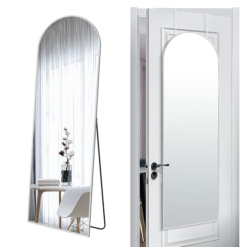 SCWF-GZ 57x20 Door Hanging Full Length Mirror, Floor (Height 5.7ft just Body in1.3ft) or Wall Mounted Metal Frame Arch Dressing Mirrors for Bedroom Bathroom Living Room 57 20 inch Silver