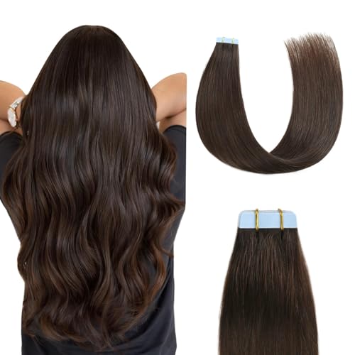 Sunya Tape in Hair Extensions Human Hair Invisible Tape Hair Extensions 14 inch Tape in Hair Extensions Dark Brown Straight Hair Extensions Tape in 40g 20pcs/Pack