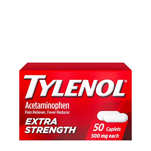 Image of Tylenol Extra Strength 500 mg Acetaminophen Caplets, Pain Reliever & Fever Reducer, Acetaminophen for Minor Arthritis Pain, Headache, Backache & Toothache, 50 Ct