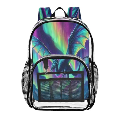 Dragon Fantasy Landscape Clear Backpack Heavy Duty See Through Transparent PVC BookBag for Kids Boy Girl School Work