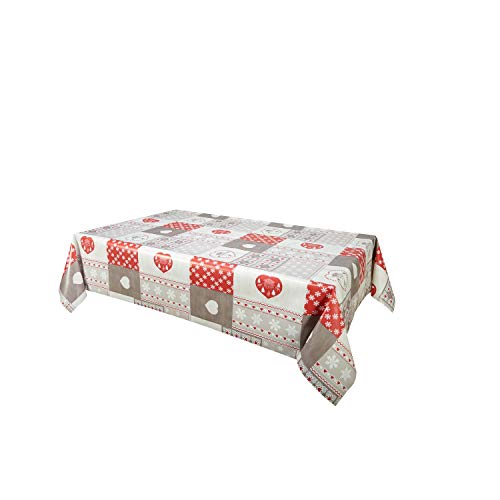 Toilinux.com Nappe Rectangulaire en Toile Cirée Rouge Chalet 140 x 240 cm - Haute Qualité Anti-Taches & Imperméable - Idéale pour Table de Cuisine, Fêtes...