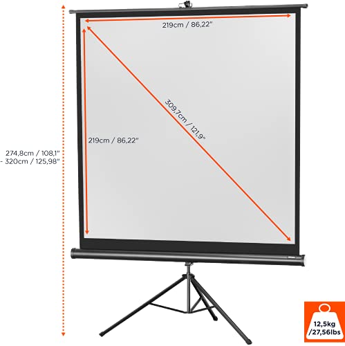 celexon Economy Stativ-Leinwand schwarz 120 | 219x219 cm 1:1 | mobil transportable 4K, Full-HD Beamerleinwand mit manuellem Rollauszug f&uuml;r Heimkino, B&uuml;ro & Outdoor | inkl. Standfu&szlig; + Tragegriff