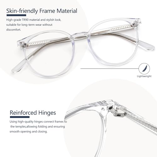 Image of Blue Light Blocking Glasses for Women and Men, Round Frame Computer Gaming Anti Eyestrain & UV Glare RF6213 (Clear)
