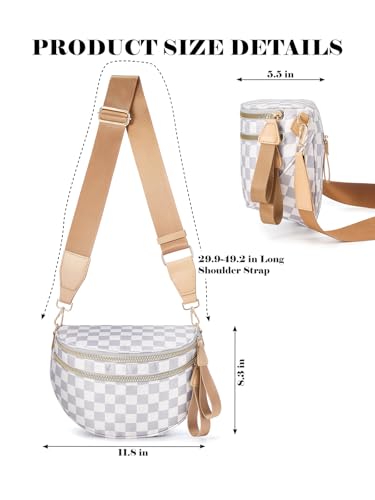 Image of Black and White Checkered Crossbody Bag Bum Bag for Women,Spacious Checkered Purse Fanny Packs Belt Bag
