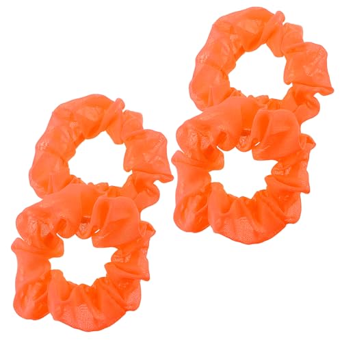 Image of Giantree 4 Pcs Orange Scrunchie for hair 80s, Elastics Neon Orange Scrunchie Bulk Large Scrunchies Solid Neon Thick Hair Ties for Women Girls