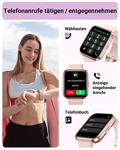 Tensky Smartwatch Damen mit Telefonfunktion 1,85" Smart Watch Alexa Integrierte 3ATM, 110+ Sportmodi… – Ansicht 2
