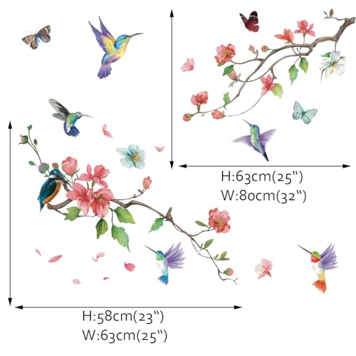 Vinilo decorativo floral pájaro para pared 24x36 in miniatura 4