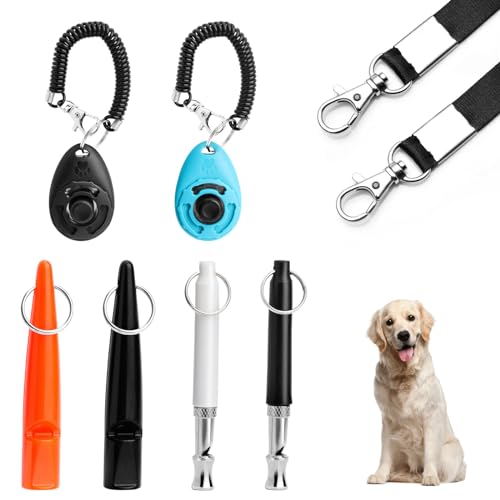Paquete de 6 silbatos y 2 clickers de entrenamiento para perros