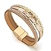 Fesciory Leopard Bracelet for Women, Boho Leather Wrap Multi-Layer Pearl Crystal Bracelet Bangle Jewelry (B38:Double Circle(Khaki))