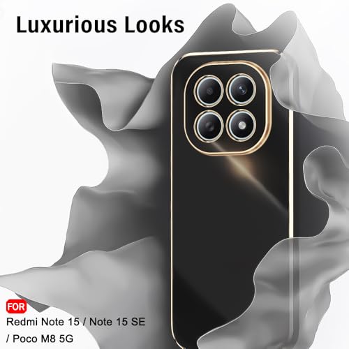 Image of TheGiftKart Luxurious Golden-Plated Back Cover Case for Mi Redmi Note 15 / Note 15 SE /Poco M8 5G | Raised Lips for Camera & Screen Protection | Shockproof Design | Stylish Cover Case (TPU, Black)