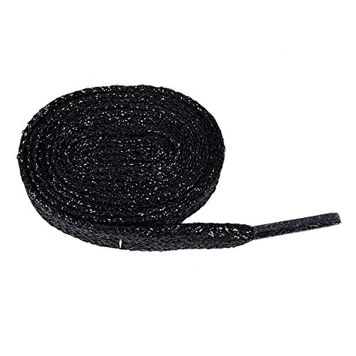 TOOGOO Planos Brillantes 1 Par Cordones De Zapato De Encaje Negro