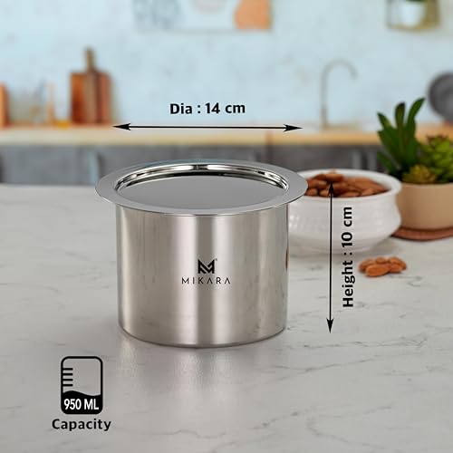 Image of MIKARA Stainless Steel Tope with Lid | Flat Bottom Patila | Heavy Duty Kitchen Cookware| for Gas & Induction Use| Strong, Durable & Multipurpose Cookware. Space Saving (950 ml)