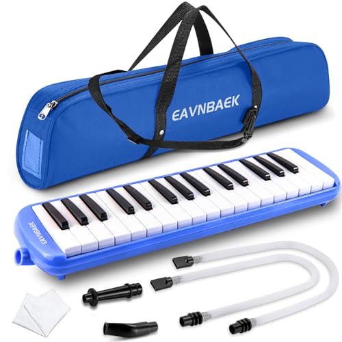 De Viento, Musical Instruments Eavnbaek - Instrumento melódica de 32 teclas, piano de piano de aire Soprano melódica con 2 tubos largos suaves, 2 boquillas cortas y bolsa de transporte...
