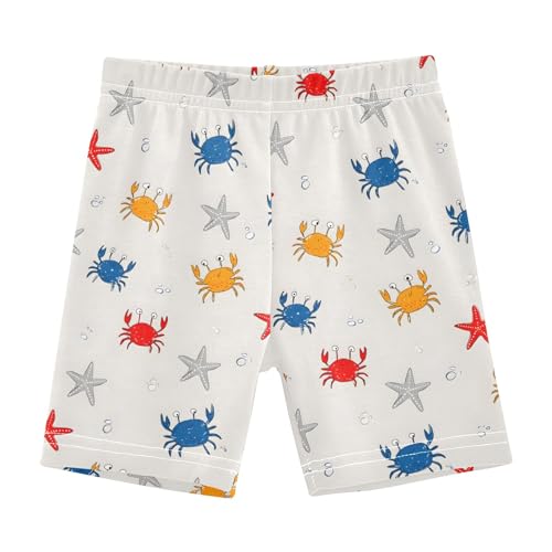 Tiny Crabs Starfish Pattern Girls Shorts Elastic Waist Sports Shorts Girls Leggings Pants for 4-10 Years